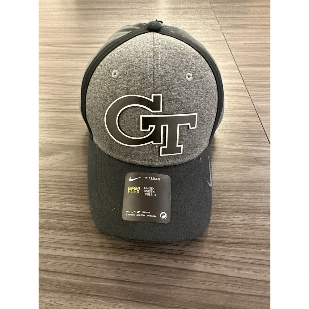 New Nike Georgia Tech Yellow Jackets Hat/Cap Swoosh Flex OSFM Classic 99 Gray